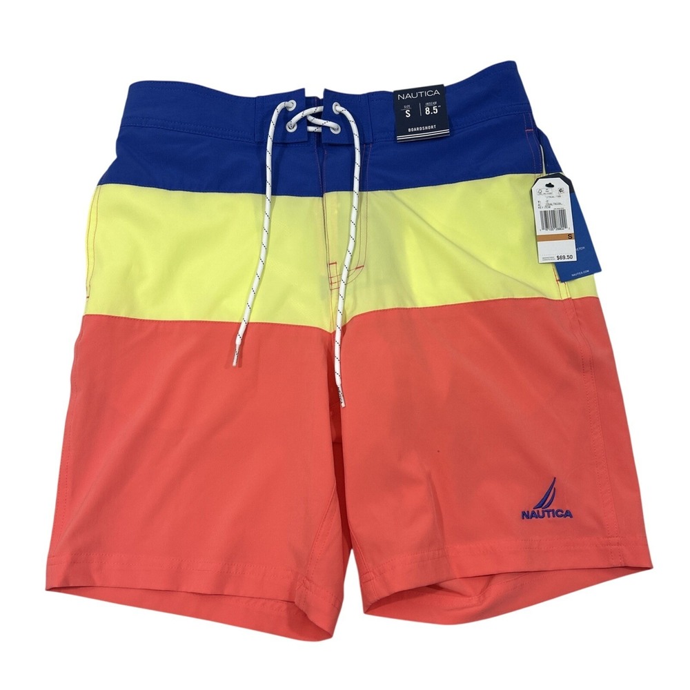 Nautica Men S Swim BoardShort Blue Yellow Orange 8.5 Inseam New Tags Quick Dry